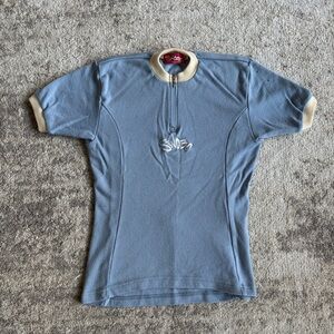 Vintage 90s SWOBO Merino Wool Baby Blue Cycling Jersey Made In San Francisco
